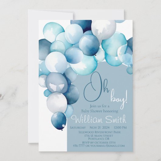 Invitation Baby shower d'arche des ballons bleu garçon (Devant)