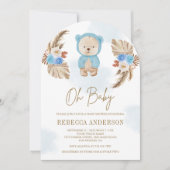 Invitation Baby shower d'arche d'ours en peluche bleu Floral (Devant)