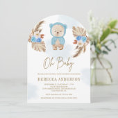 Invitation Baby shower d'arche d'ours en peluche bleu Floral (Debout devant)