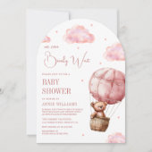 Invitation Baby shower d'arche d'ours en peluche rose à air c (Devant)