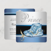 Invitation Baby shower d'argent et de prince bleu (Devant / Derrière)