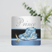 Invitation Baby shower d'argent et de prince bleu (Debout devant)