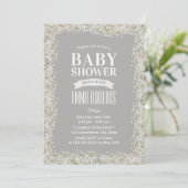 Invitation Baby shower d'argent fleuri pour bébé rustique (Debout devant)