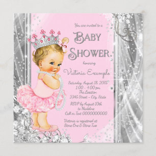 Invitation Baby shower d'argent rose Princess Tutu