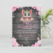 Invitation Baby shower Dargon rose, rustique (Debout devant)