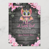 Invitation Baby shower Dargon rose, rustique (Devant / Derrière)