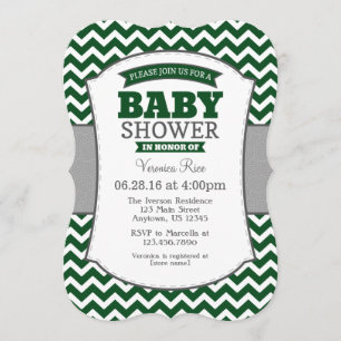Invitation Baby shower Dark Green Grey Chevron