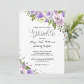 Invitation Baby shower d'arôme fleuri violet argenté (Debout devant)