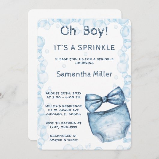 Invitation Baby shower d'arrosage bleu modifiable (Devant / Derrière)