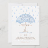 Invitation Baby shower d'arrosage bleu parapluie (Devant)