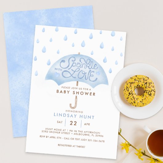 Invitation Baby shower d'arrosage bleu parapluie