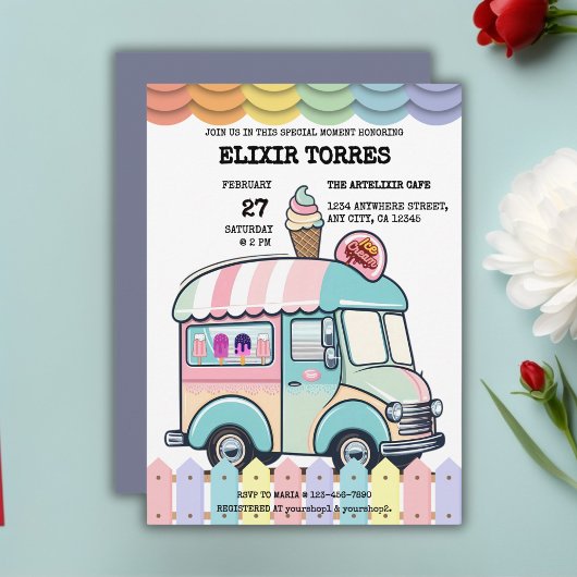 Invitation Baby shower d'arrosage de camion à glace moderne