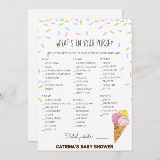 Invitation Baby shower d'arrosage de crème glacée -Nom modifi (Devant / Derrière)