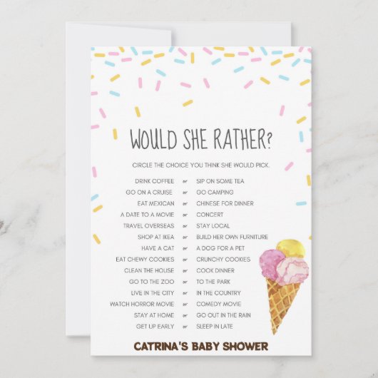 Invitation Baby shower d'arrosage de crème glacée -Nom modifi (Devant)