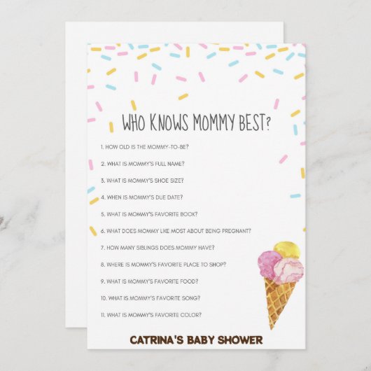 Invitation Baby shower d'arrosage de crème glacée -Nom modifi (Devant / Derrière)