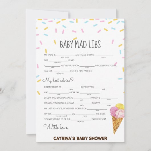 Invitation Baby shower d'arrosage de crème glacée -Nom modifi (Devant)