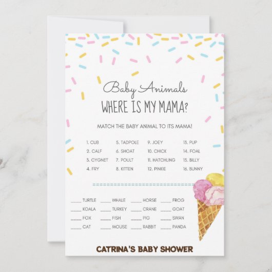 Invitation Baby shower d'arrosage de crème glacée -Nom modifi (Devant)