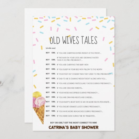 Invitation Baby shower d'arrosage de crème glacée -Nom modifi (Devant / Derrière)