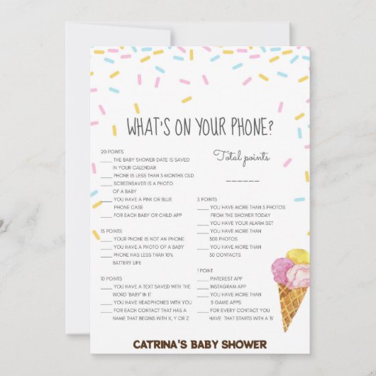 Invitation Baby shower d'arrosage de crème glacée -Nom modifi (Devant)