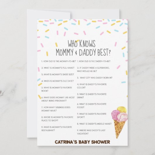 Invitation Baby shower d'arrosage de crème glacée -Nom modifi (Devant)