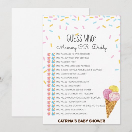 Invitation Baby shower d'arrosage de crème glacée -Nom modifi (Devant / Derrière)