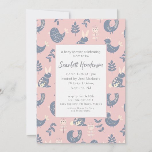 Invitation Baby shower d'art populaire de style scandinave In (Devant)