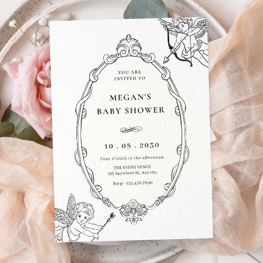 Invitation baby shower d'art vintage cupide baroque