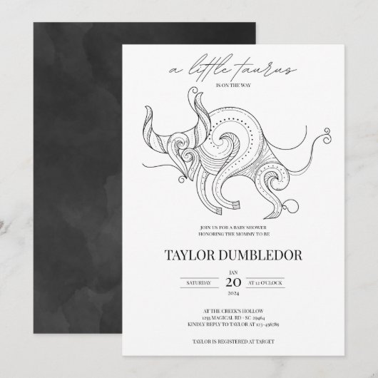 Invitation Baby shower d'astrologie des signes étoilés Taurus (Devant / Derrière)
