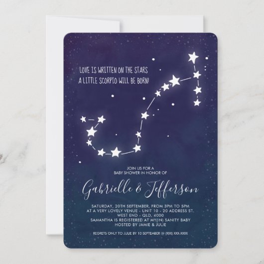 Invitation Baby shower d'astrologie Scorpio (Devant)