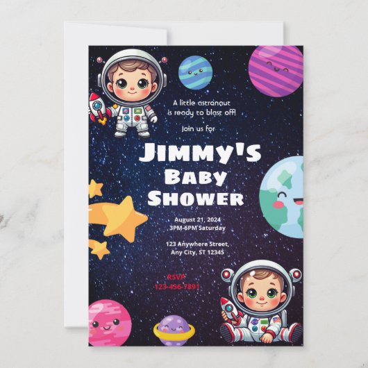 Invitation Baby shower d'astronaute (Devant)