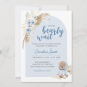Invitation Baby shower d'attente Bearly Boho bleu (Devant)