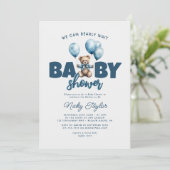 Invitation Baby shower d'attente bleu (Debout devant)