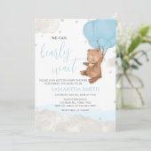 Invitation Baby shower d'attente bleu (Debout devant)