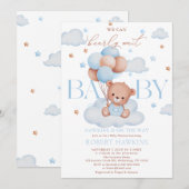 Invitation Baby shower d'attente Bleu Boeuf Teddy Bear (Devant / Derrière)