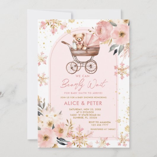 Invitation Baby shower d'attente de la poussette de l'ours ro (Devant)