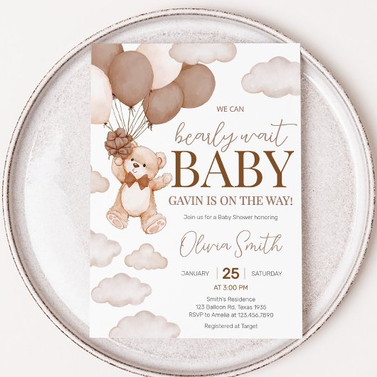 Invitation Baby shower d'attente de l'ours Brown