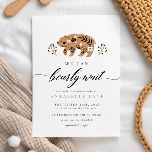 Invitation Baby shower d'attente de l'ours des bois populaire