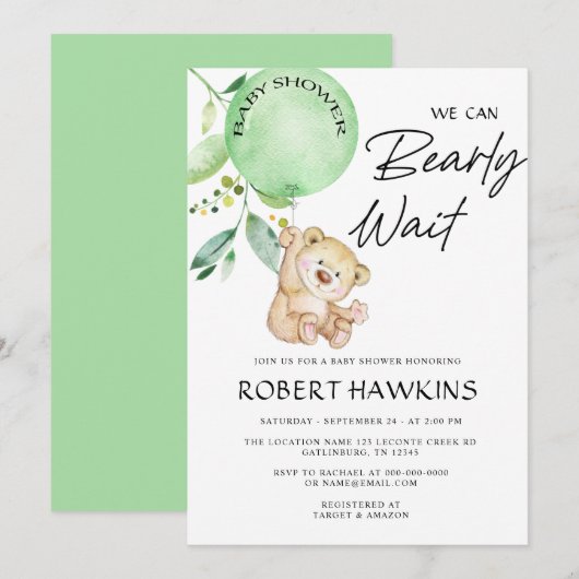 Invitation Baby shower d'attente de l'ours en peluche neutre (Devant / Derrière)