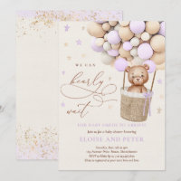 Baby shower d'attente de l'ours en peluche pourpre