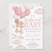 Invitation Baby shower d'attente de l'ours rose (Devant)
