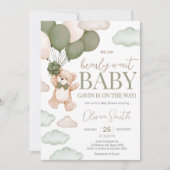 Invitation Baby shower d'attente de l'ours vert (Devant)