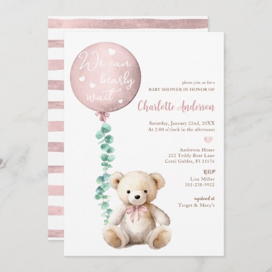 Invitation Baby shower d'attente d'Eucalyptus rose (Devant / Derrière)