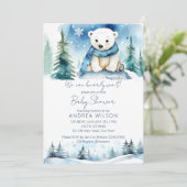 Invitation Baby shower d'attente hivernale de l'ours polaire (Debout devant)