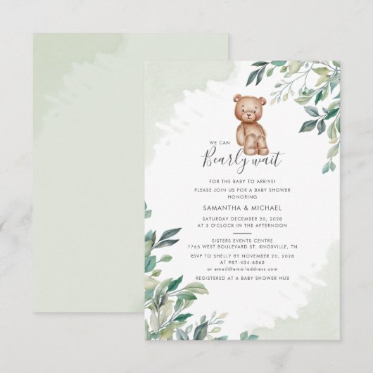 Invitation Baby shower d'attente précoce Eucalyptus Foliples (Devant / Derrière)