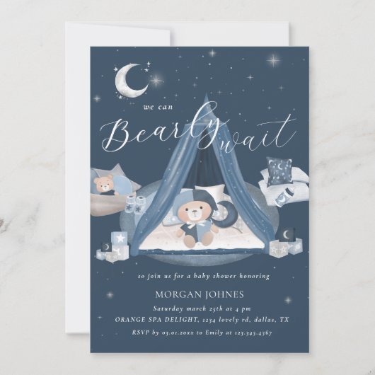 Invitation Baby shower d'attente rapide céleste (Devant)