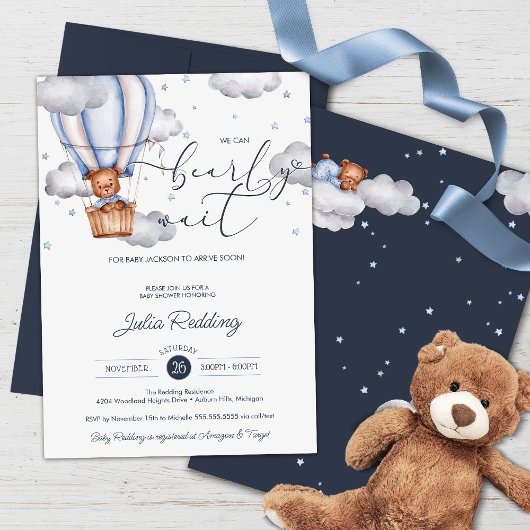 Invitation Baby shower d'attente rapide de l'ours en peluche
