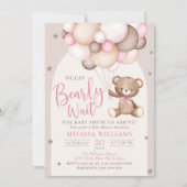 Invitation Baby shower d'attente rapide de l'ours rose Teddy (Devant)