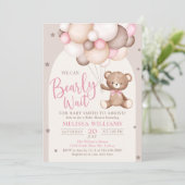 Invitation Baby shower d'attente rapide de l'ours rose Teddy (Debout devant)