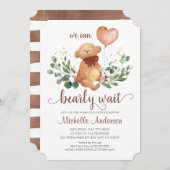 Invitation Baby shower d'attente vert Teddy Bear Bearly Wait (Devant / Derrière)