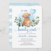 Invitation Baby shower d'attente vert Teddy Bear Bearly Wait (Devant / Derrière)